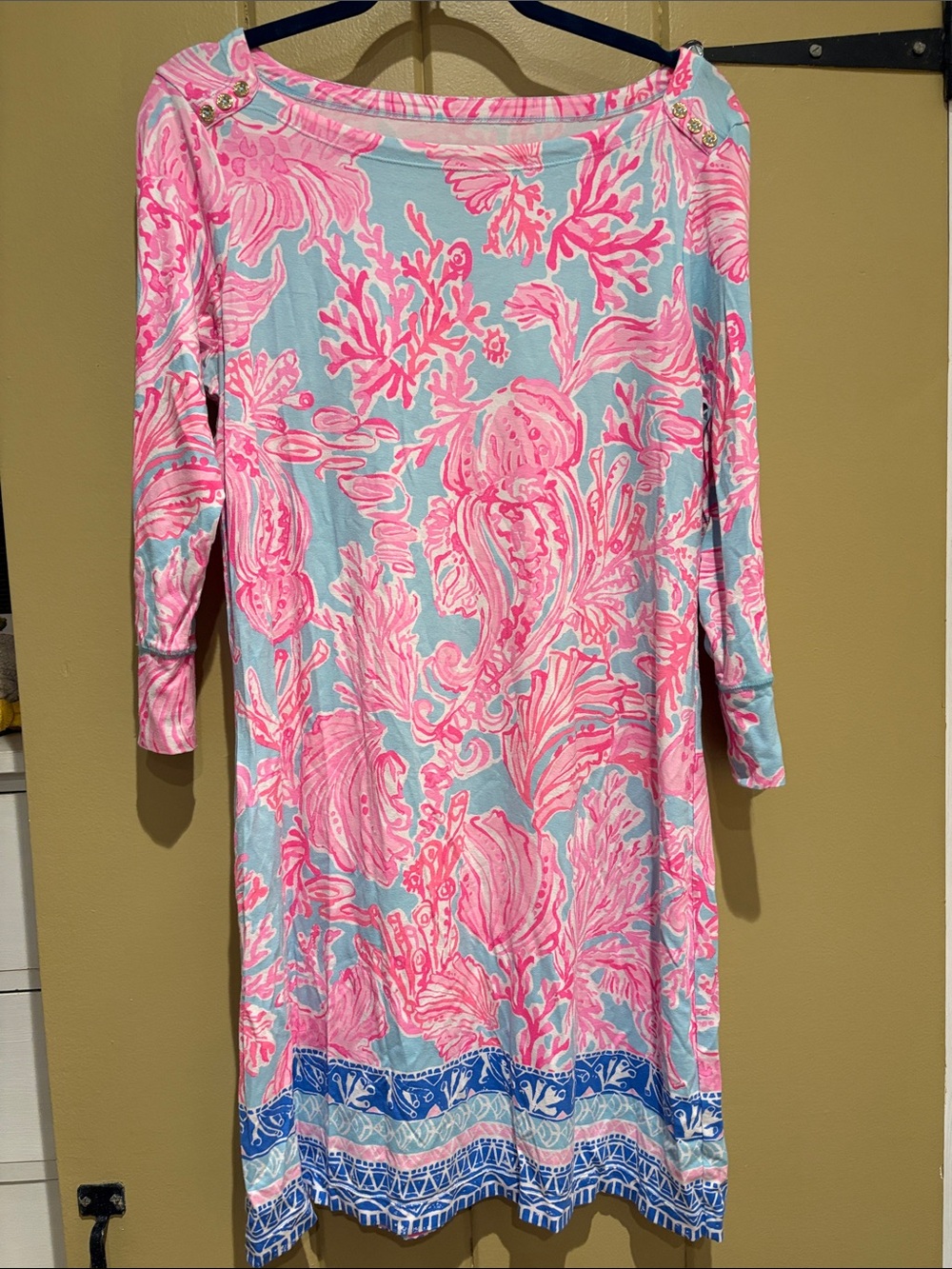 Lilly Pulitzer Women's Pink & Light Blue Boatneck Printed Dress. Size large